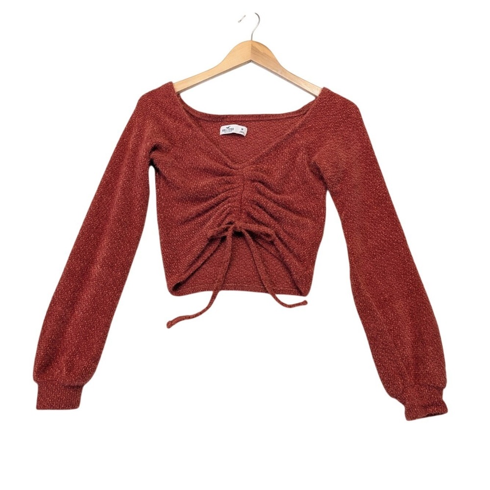 Hollister Ruched Crop Sweater M Rust Orange Soft Fuzzy‎ Y2K Coquette Boho